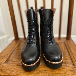 Black leather boots wedge platform anthropologie never worn new w/out box